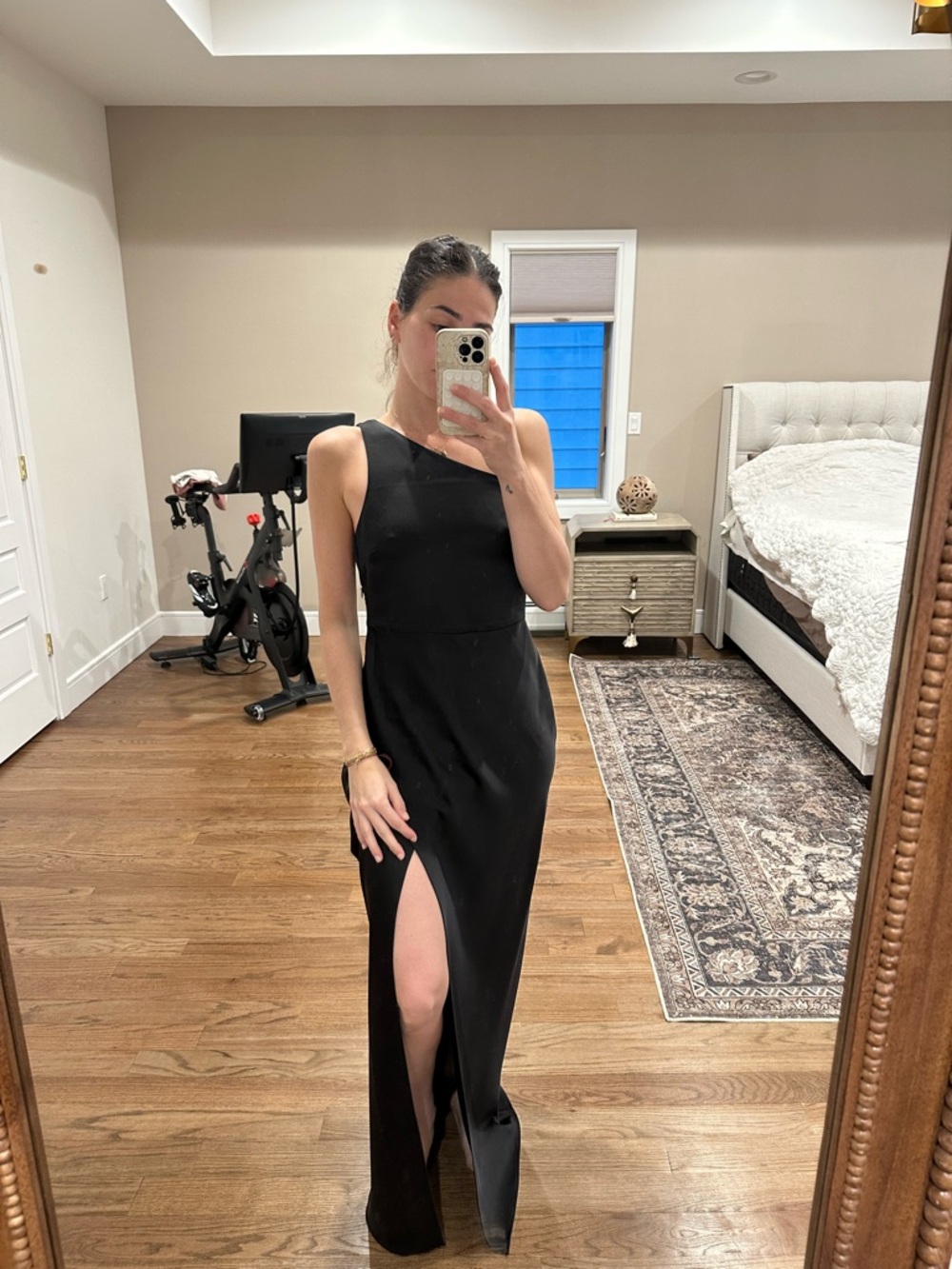 BHLDN Black One-Shoulder Evening Dress with Front Slit